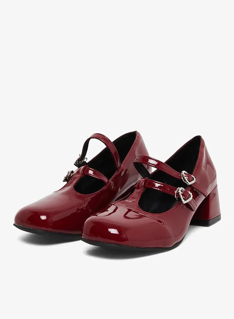 Take Two Red Patent Mary Jane Shoes with Heart Buckles
