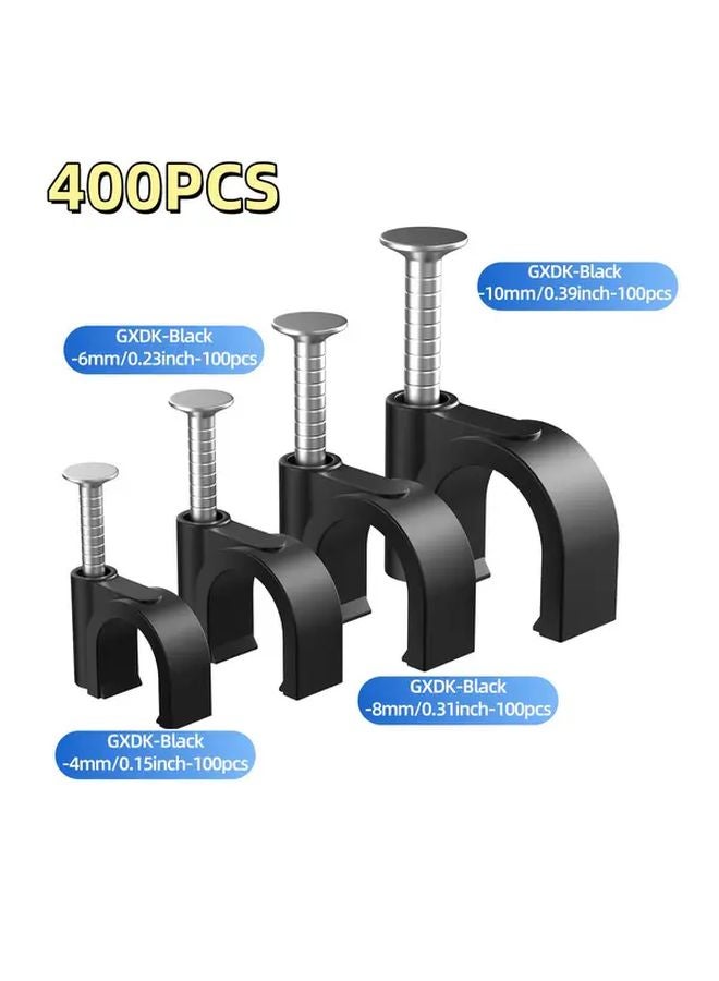 400pcs Black Cable Clips 4 6 8 10mm Wire Wall Clips with Steel Nails for RG6 RG59 CAT6 Ethernet Cables - Image 1