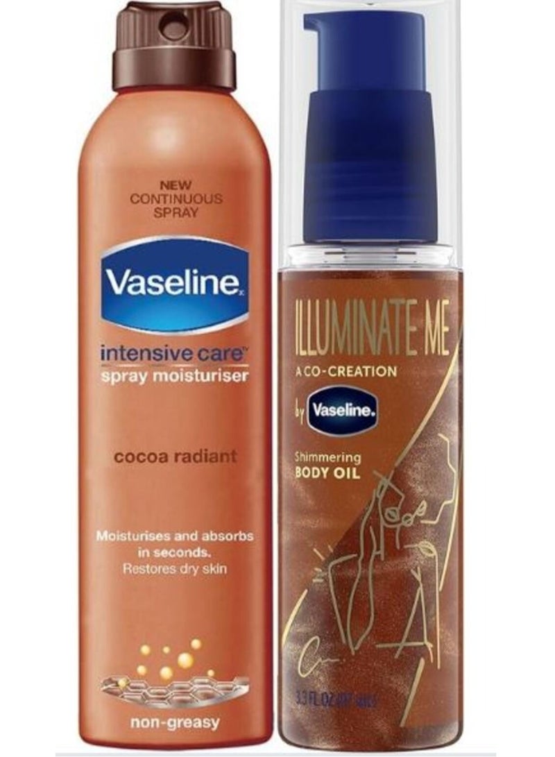 فازلين مجموعة فازلين للعناية العميقة بالجسم - كريم كاكاو مرطب ومشرق 190 مل وزيت الجسم اللامع الفاخر 97 مل - Image 1