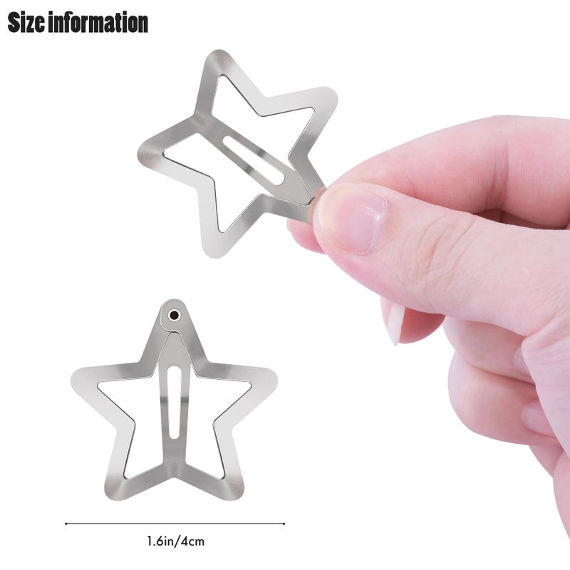 SAOROPEB Star Hair Clips 2000s Y2K Snap Hair Barrettes Non Slip Star Hair Accessories Silver Metal Hair Clips for Girls Women -30 PCS 1.57" - Image 2