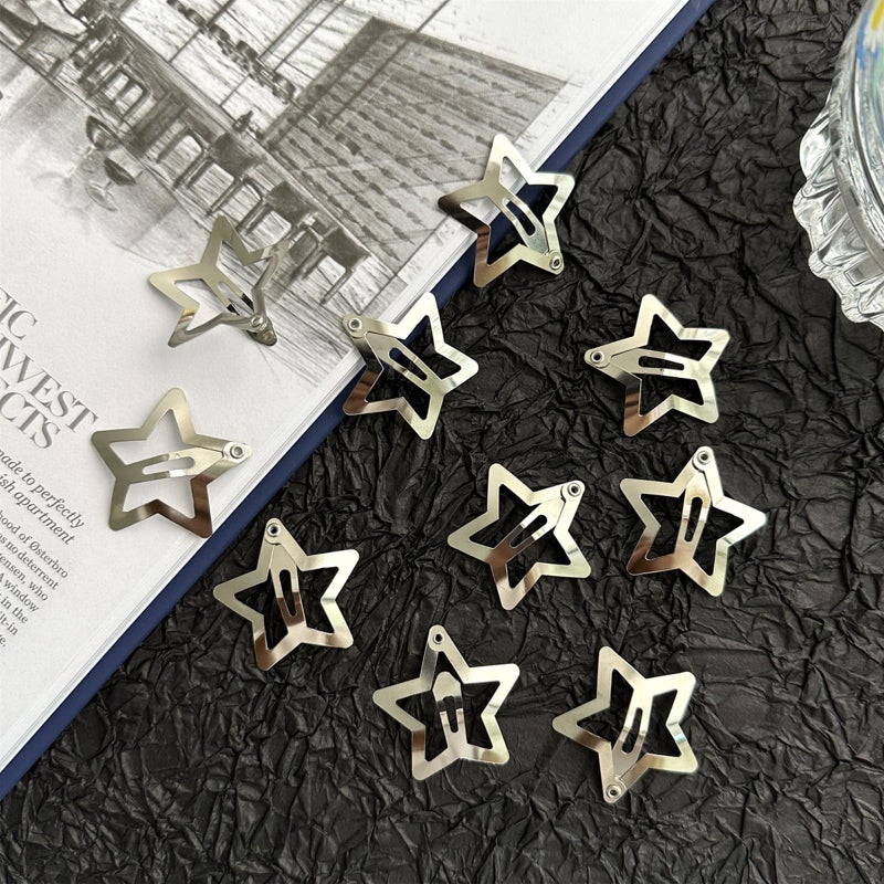 SAOROPEB Star Hair Clips 2000s Y2K Snap Hair Barrettes Non Slip Star Hair Accessories Silver Metal Hair Clips for Girls Women -30 PCS 1.57" - Image 5