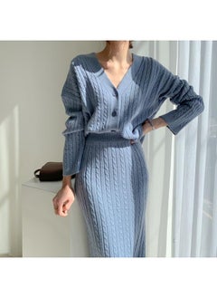 Generic Autumn And Winter Lazy Temperament Slim-fit Personality Knitted Sweater Women's Cardigan Jacket Hip Over-the-knee Skirt Suit Women's Clothing 