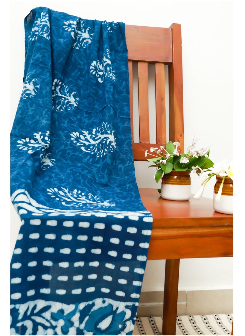 OJARIYA - Garden Indigo Tie And Dye Hand Block Printed 100 Percent Breathable Soft Organic Cotton Scarf Hijab - Image 1