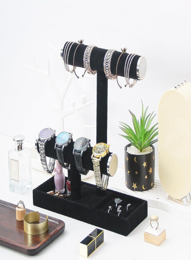 Pengup 2 Tier Jewelry Holder Organizer,Bracelet Necklace Holder with Tray,Jewelry Storage Stand for Girls,Velvet Jewelry Tree(Black Silver) - Image 3