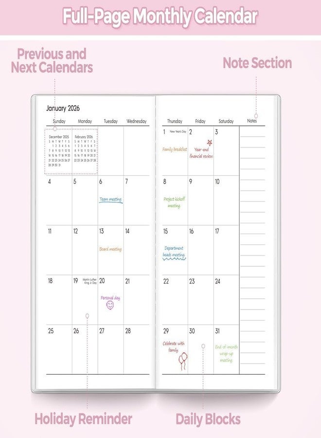 SKYDUE Pocket Calendar 2026-2027, Monthly Planner Jan 2026- Dec 2027 for Purse, 6.7" x 3.7" 2 Year Small Pocket Planner, Compact Design with Plastic Sleeve Pink - Image 2