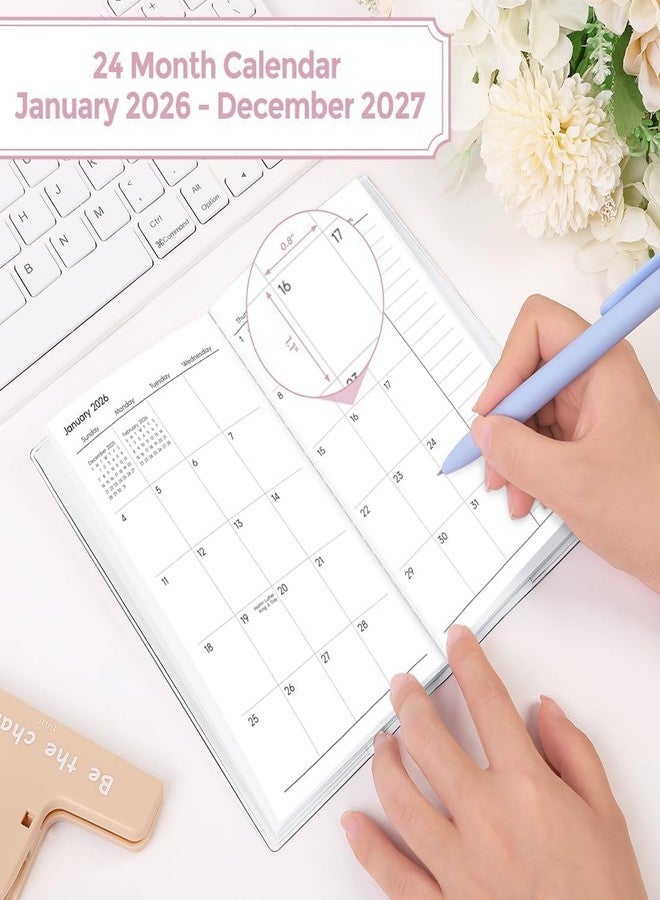 SKYDUE Pocket Calendar 2026-2027, Monthly Planner Jan 2026- Dec 2027 for Purse, 6.7" x 3.7" 2 Year Small Pocket Planner, Compact Design with Plastic Sleeve Pink - Image 4