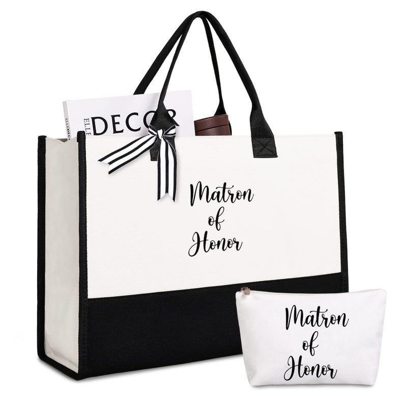 Lamyba Matron Tote Bag Honor Gifts From Bride Proposal Gifts  Black and White