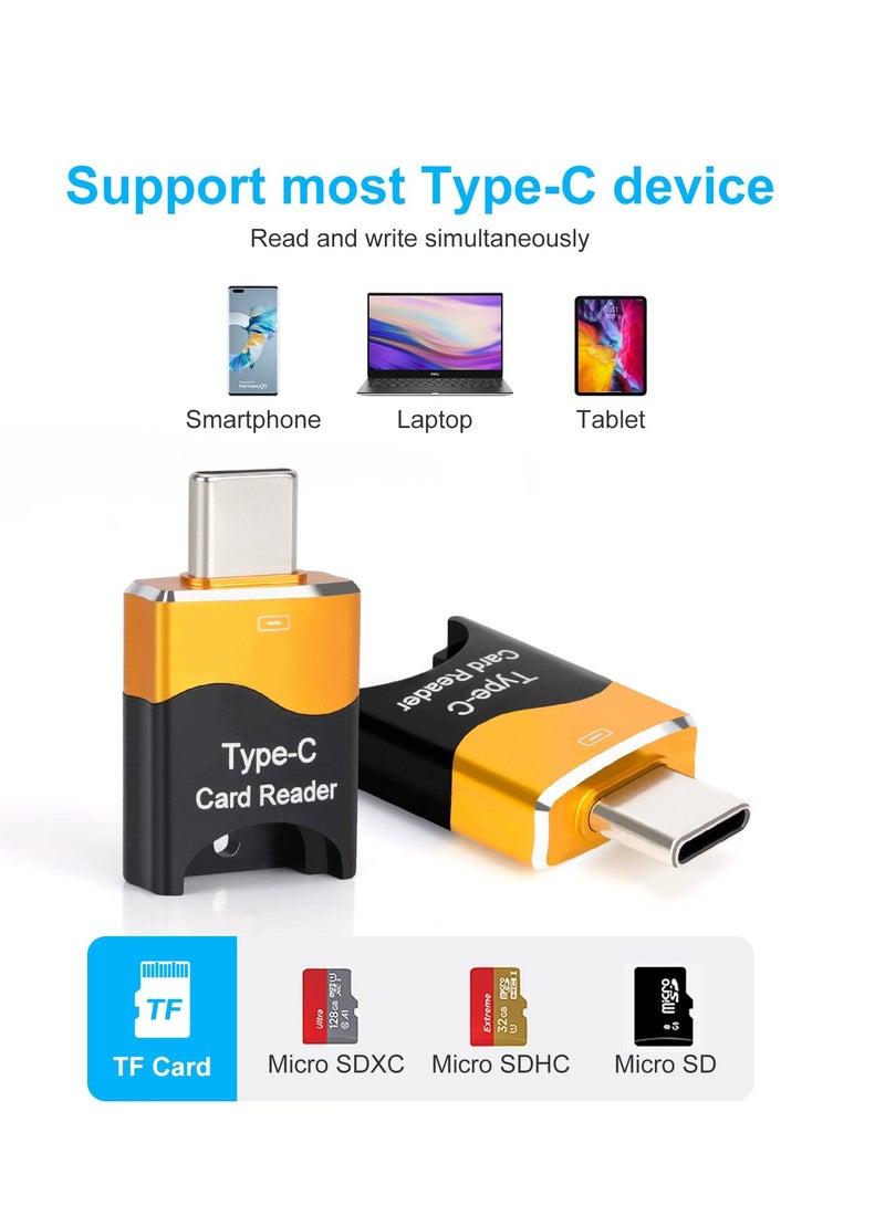 TF Card Reader, 2PC Micro SD Card Reader, High-Speed External Memory，Type C TF Memory Card Reader Adapter Compatible with Laptops, MacBook, Galaxy