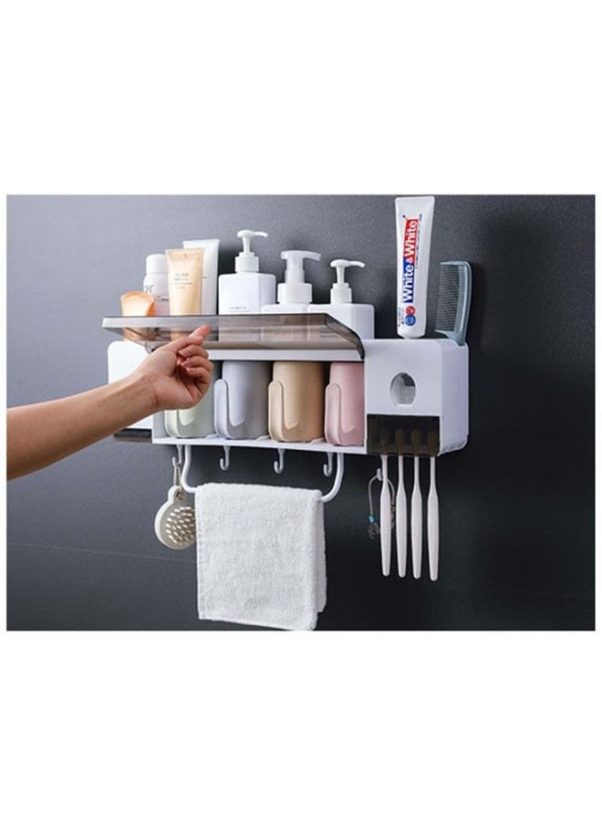 ZCM-HAPPY Toothbrush holder with cup and toothpaste dispenser and storage shelf  - Image 3