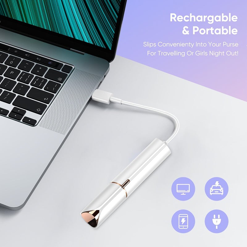 Women Rose Red Color Facial Hair Remover Pain Free USB Rechargeable For Upper Lip Chin Nose Peach Fuzz Mustache With 4 Replacement Heads - Image 3