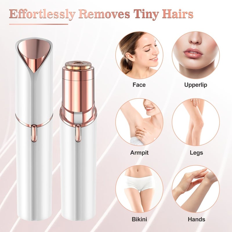 Women Rose Red Color Facial Hair Remover Pain Free USB Rechargeable For Upper Lip Chin Nose Peach Fuzz Mustache With 4 Replacement Heads - Image 5