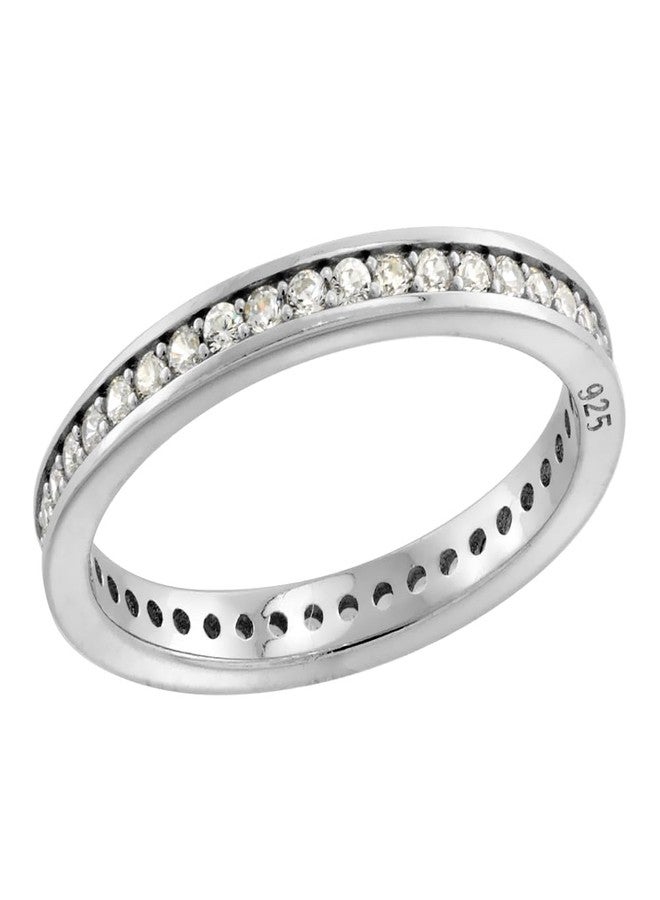 Sabrina Silver Tricolor Sterling Silver Channel Pave CZ 3-Stack Eternity Ring Set for Women 6mm wide size 8 - Image 5