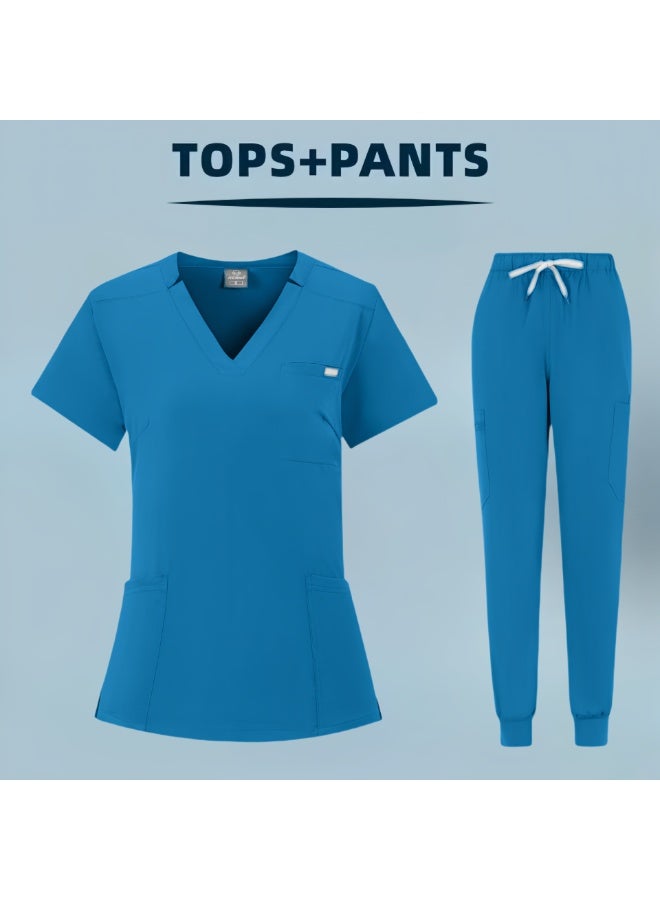 Loquat Womens Medical Scrubs Set Medical Uniform Set Sky Blue - Image 1