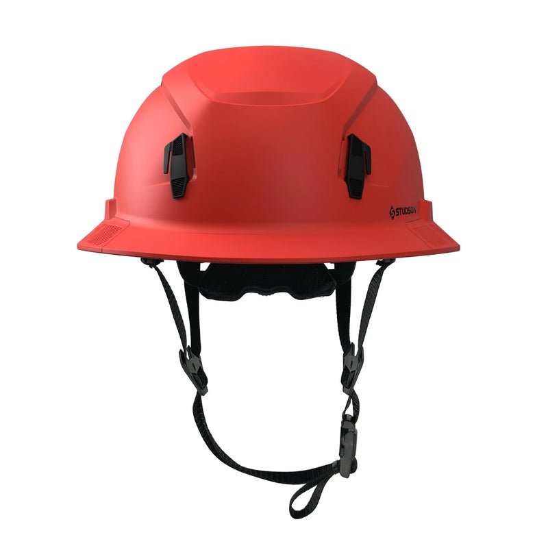 STUDSON SHK-1 Full Brim Safety Helmet: ANSI/ISEA Z89.1 Type II Compliant (R 2019), Lightweight & Breathable, NFC Emergency Contact Chip, One Size, Class C & E Protection (Non-Vented, Red) - Image 2