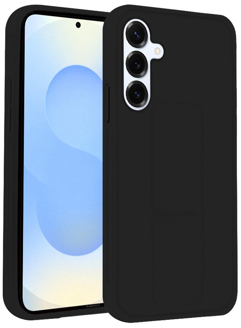 YJS Galaxy S25 Plus Case Cover Silicone with Stand Function Shockproof and Anti Scratch Finger Grip Case - Black-1 - Image 4