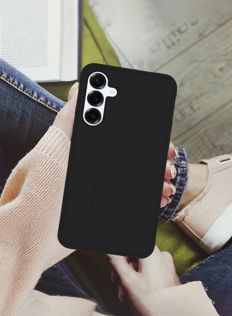 YJS Galaxy S25 Plus Case Cover Silicone with Stand Function Shockproof and Anti Scratch Finger Grip Case - Black-1 - Image 2