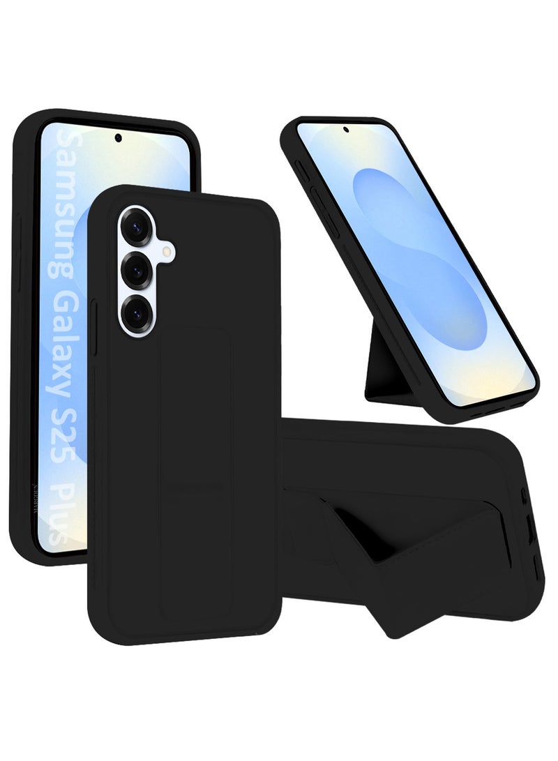 YJS Galaxy S25 Plus Case Cover Silicone with Stand Function Shockproof and Anti Scratch Finger Grip Case - Black-1 - Image 1
