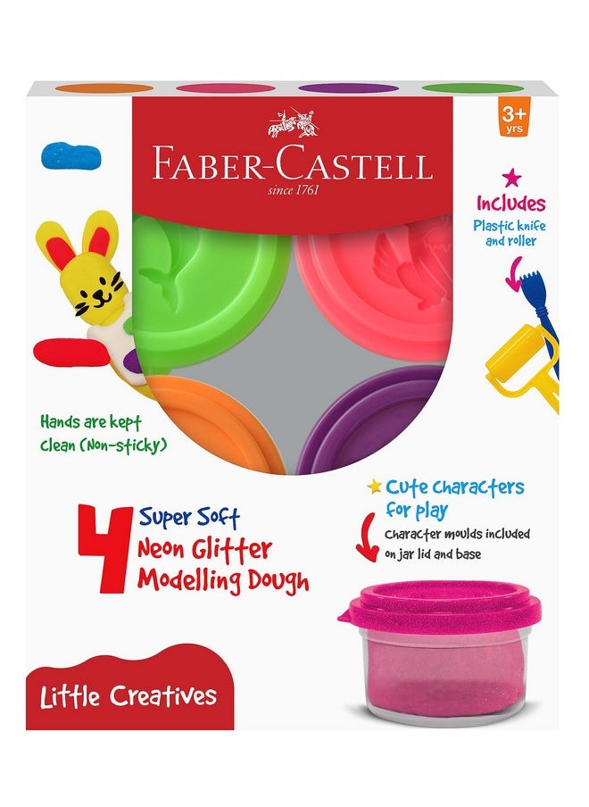 FABER-CASTELL - Faber-Castell Modelling Dough Neon Glitter Set of 4 - Image 1