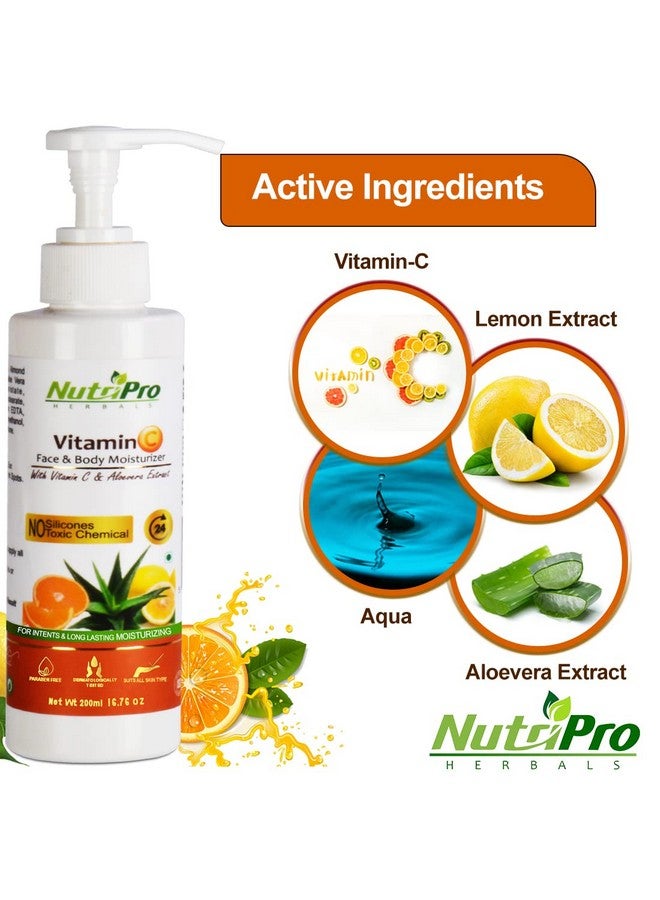 NutriPro Vitamin C Face & Body Moisturizer | With Vitamin C & Aloe Vera Extract | Non-Sticky Body Lotion for Women & Men| For Intense & Long Lasting (400ml) (Pack of 2) - Image 3