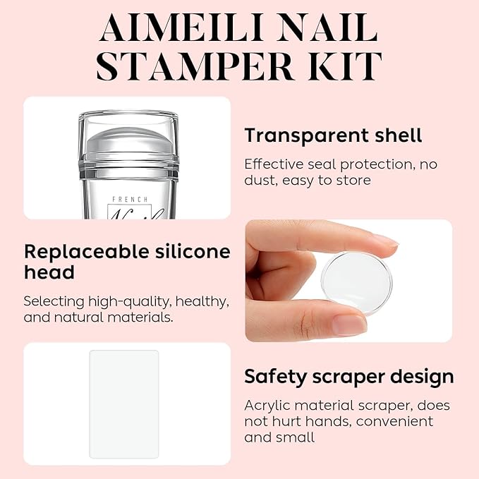 AIMEILI Nail Art Stamping Templates Manicure Tool Kit 5Pcs Nail Stamping Plates 2 Stamper 2 Scraper 1 Latex Peel Off Tape Flower Animal Pattern Manicure Print Tools for DIY Nail Art Designs - Image 4