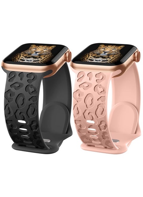Leopard Engraved Bands Compatible with Apple Watch Band 41mm 40mm 38mm Women, Silicone Leopard Sport Embossed Strap for iWatch Bands Series SE 8 7 6 5 4 3 2 1-Leopard-BKPK38