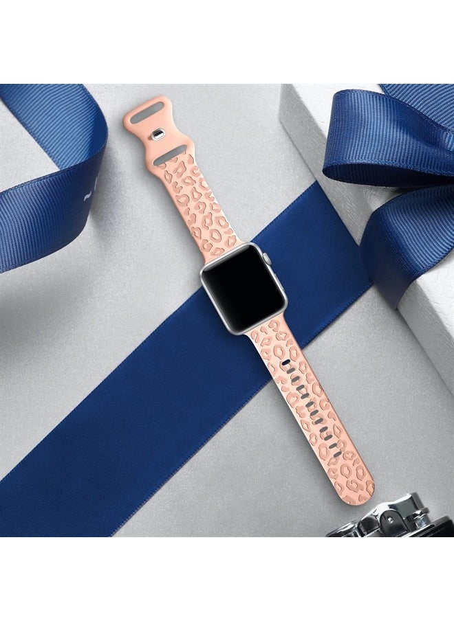 Leopard Engraved Bands Compatible with Apple Watch Band 41mm 40mm 38mm Women, Silicone Leopard Sport Embossed Strap for iWatch Bands Series SE 8 7 6 5 4 3 2 1-Leopard-BKPK38