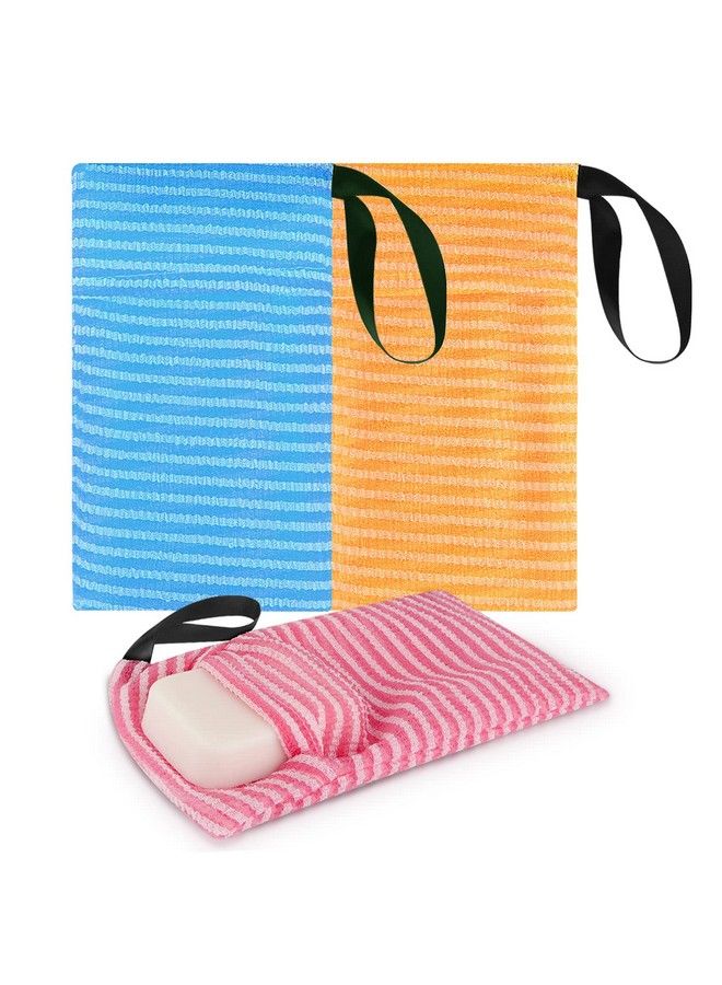 Linkidea 3 Pack Stripes Soap Bag For Soap Bars Exfoliating Sponge Body Scrubber Shower Soap Holder With Lanyard Mesh Soap Saver Pouch For Bath Bar Soap Foaming & Drying Soap Bags Bulk Pack - Image 1