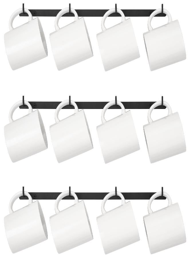 Dahey Mug Holder Metal Coffee Mug Rack Wall Mounted with 12 Mug Hooks, Mug Display Rack Cup Holder Storage for Kitchen Dining Room Coffee Bar, Set of 3, Black