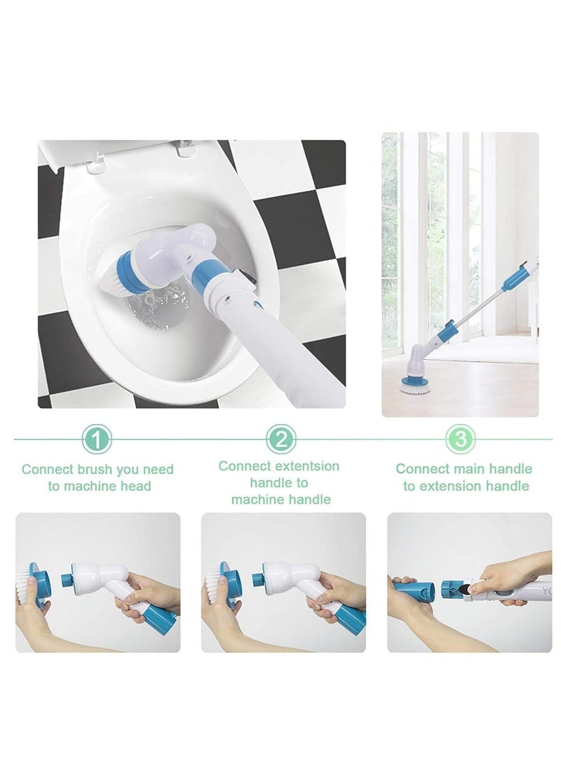 منظف دوار كهربائي بزاوية 360 درجة بدون سلك لتنظيف حوض الاستحمام والبلاطات متعدد الاستخدام مع 3 رؤوس فرش تنظيف قابلة للتبديل - Image 5