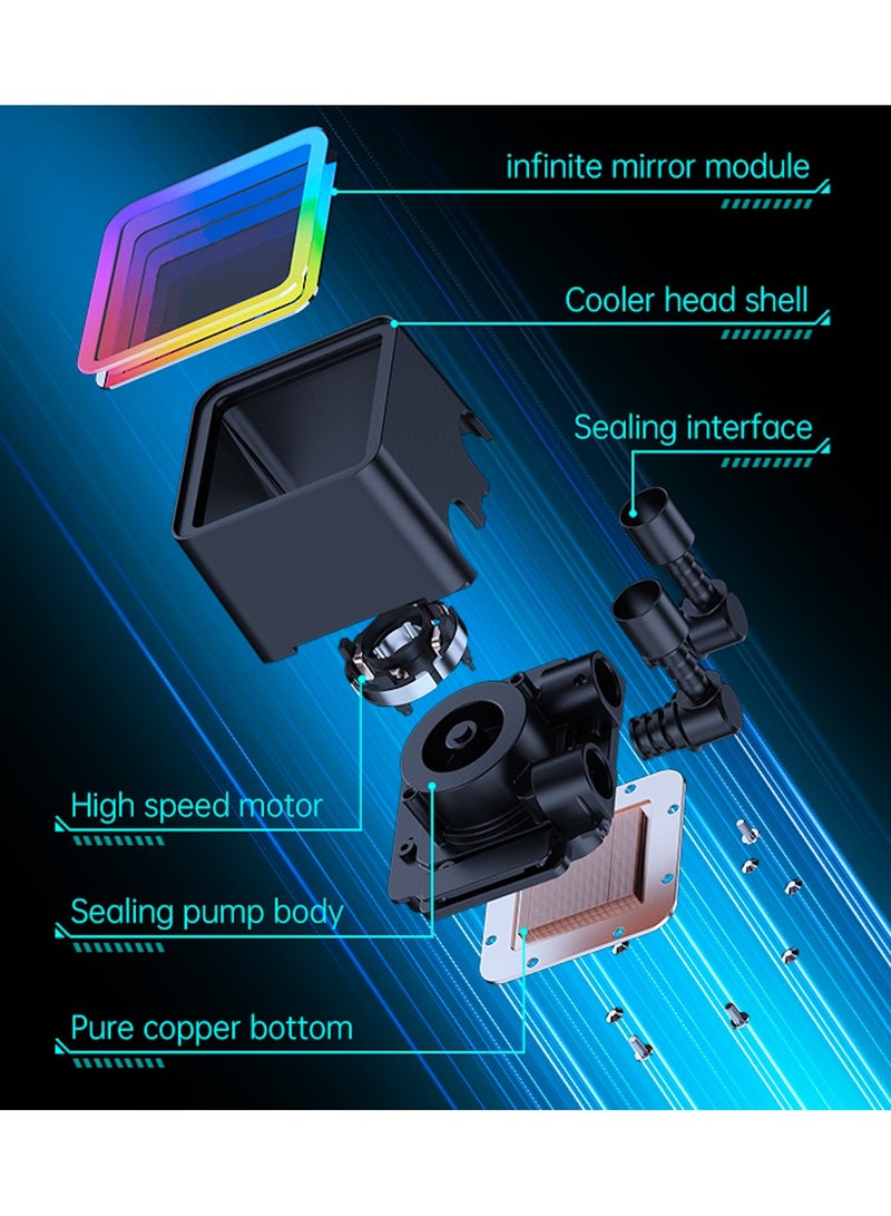 PC Water Cooling System, 360mm ARGB LED, Square Frame, Integrated Fan, MB Sync, PWM Fan,for Intel:LGA1700 / 1200 / 1150 / 1151 / 1155 / 1156 / 1356 / 1366 / 13 / 15 / 17 / 19 / E3 （Special note: LGA775 is not supported;for AMD:AM5 / AM4 / AM3 / FM2 / FM1/ Ryzen3 / Ryzen5 / Ryzen7 / Ryzen9;for Xeon:E5 / X79 / X99 / LGA2011 / 2066  (Special note: 2011 rectangular server hole positions are not supported)  - Image 2