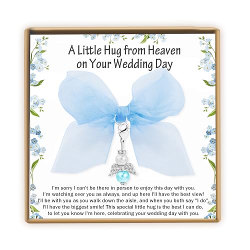 Pealicious Something Blue Gift for Bride, Bridal Accessories as Bridal Shower Gifts Angel Bouquet Charms for Wedding Memory Hug from Heaven Memorial Gifts for Loss of Mom and Dad Buckle on Blue Garter - Image 1