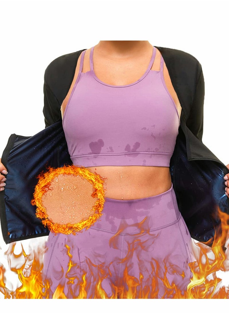 Excefore - Sauna Suit for Women Sweat Body Shaper Jacket Hot Waist Trainer Long Sleeve Zipper Shirt Workout Top - XL - Image 1