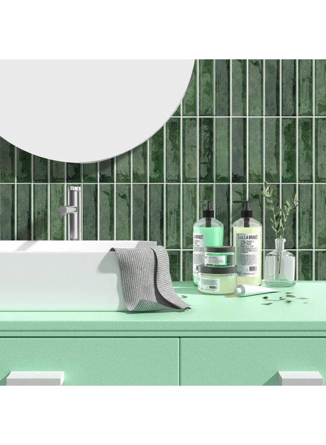 Alwayspon 10 Sheets 12" x12'' Green 3D Vinyl Backsplash Tiles, Self-Adhesive Peel and Stick Wall Tile Stickers Stick on Subway Tiles for Kitchen Bathroom Wall - Image 2