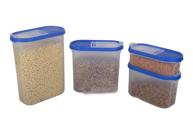 Cutting EDGE FlipTop Modular Dispenser 05LX4 12LX3 18LX2 24LX1 Containers Oval Set for Rice DalAtta Flour Snacks Set of 10 Blue Lids Free Plain Lids extra for each container - Image 2