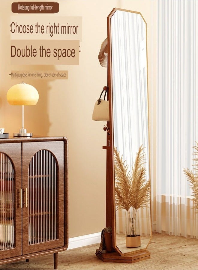 NKX Antique-Style Rotating Full-Length Mirror with Integrated Coat & Storage Rack – Unique Shaped Floor Mirror for Bedroom & Living Room 40 width 160 Length Log Color  - Image 2