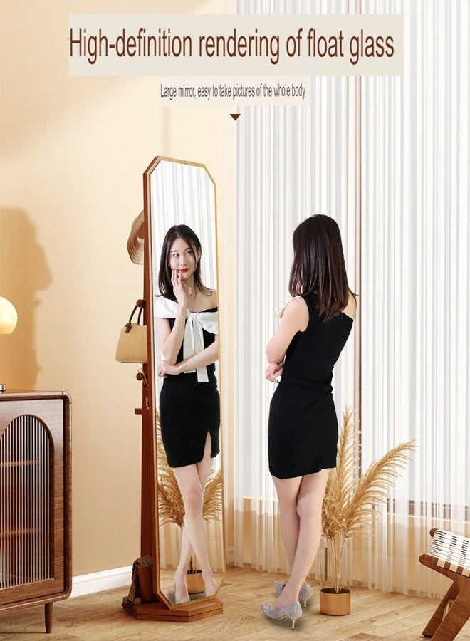 NKX Antique-Style Rotating Full-Length Mirror with Integrated Coat & Storage Rack – Unique Shaped Floor Mirror for Bedroom & Living Room 40 width 160 Length Log Color  - Image 3