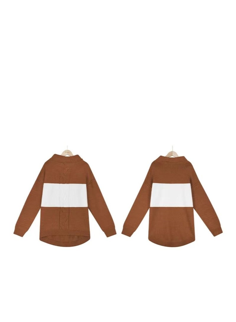 Loquat Color Contrast Fashion Trend Sweater - Image 2