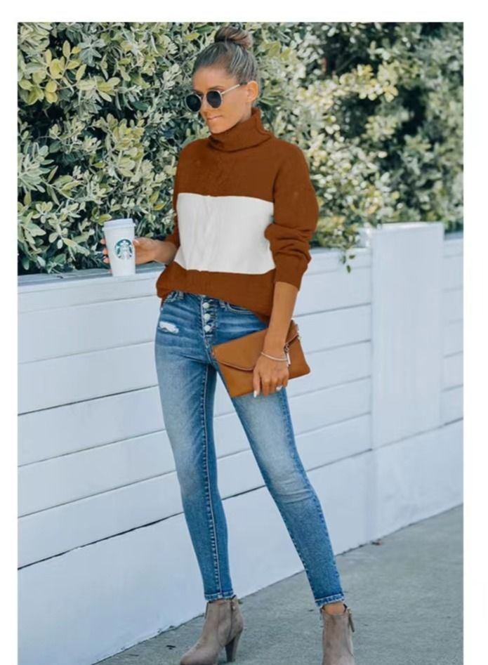 Loquat Color Contrast Fashion Trend Sweater - Image 1