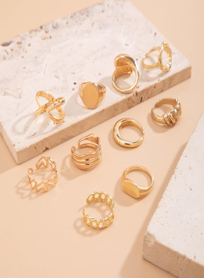 ZMANYIJEW Chunky Gold Rings for Women 10PCS Dome Open Stackable Statement Finger Knuckle Rings Punk Vintage Jewelry(10pcs-Gold) - Image 5