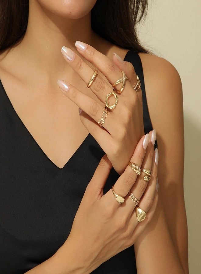 ZMANYIJEW Chunky Gold Rings for Women 10PCS Dome Open Stackable Statement Finger Knuckle Rings Punk Vintage Jewelry(10pcs-Gold) - Image 2