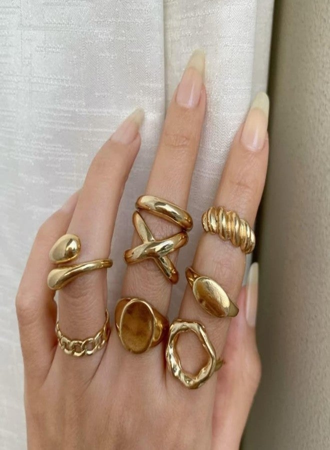 ZMANYIJEW Chunky Gold Rings for Women 10PCS Dome Open Stackable Statement Finger Knuckle Rings Punk Vintage Jewelry(10pcs-Gold) - Image 3