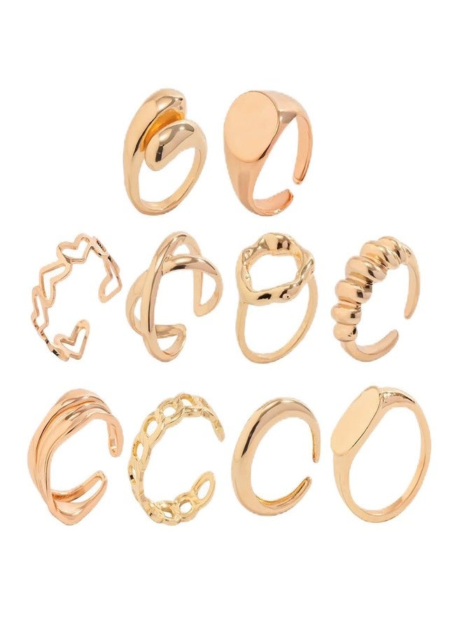 ZMANYIJEW Chunky Gold Rings for Women 10PCS Dome Open Stackable Statement Finger Knuckle Rings Punk Vintage Jewelry(10pcs-Gold) - Image 1