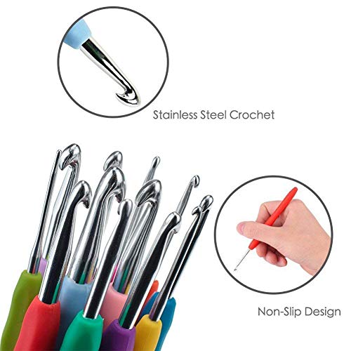 Bulfyss Knitting Crochet Hook Needle Set, 52pcs Ergonomic Sewing Knitting Needle Kit with 16pcs Soft Grip Handles Hooks 0.6mm-6mm, 1 Scissor, 1 Tape Measure, 3 Tapestry for Hand Knitted - Image 5