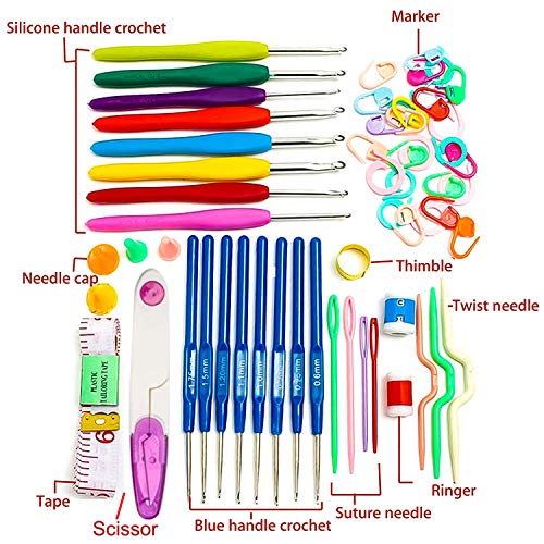 Bulfyss Knitting Crochet Hook Needle Set, 52pcs Ergonomic Sewing Knitting Needle Kit with 16pcs Soft Grip Handles Hooks 0.6mm-6mm, 1 Scissor, 1 Tape Measure, 3 Tapestry for Hand Knitted - Image 2