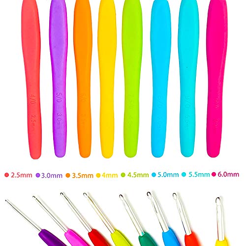Bulfyss Knitting Crochet Hook Needle Set, 52pcs Ergonomic Sewing Knitting Needle Kit with 16pcs Soft Grip Handles Hooks 0.6mm-6mm, 1 Scissor, 1 Tape Measure, 3 Tapestry for Hand Knitted - Image 3