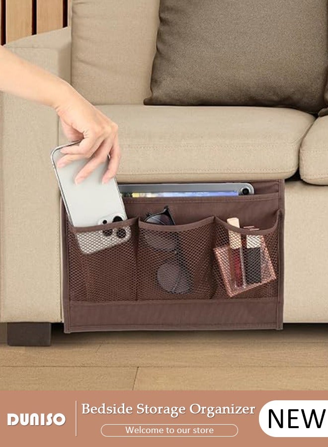 DUNISO Bedside Caddy Bedside Storage Organizer,Remote Control Holder Armchair Organizer Couch Caddy Sofa Armrest Bag for Tablet Magazine Phone Remotes  - Image 1