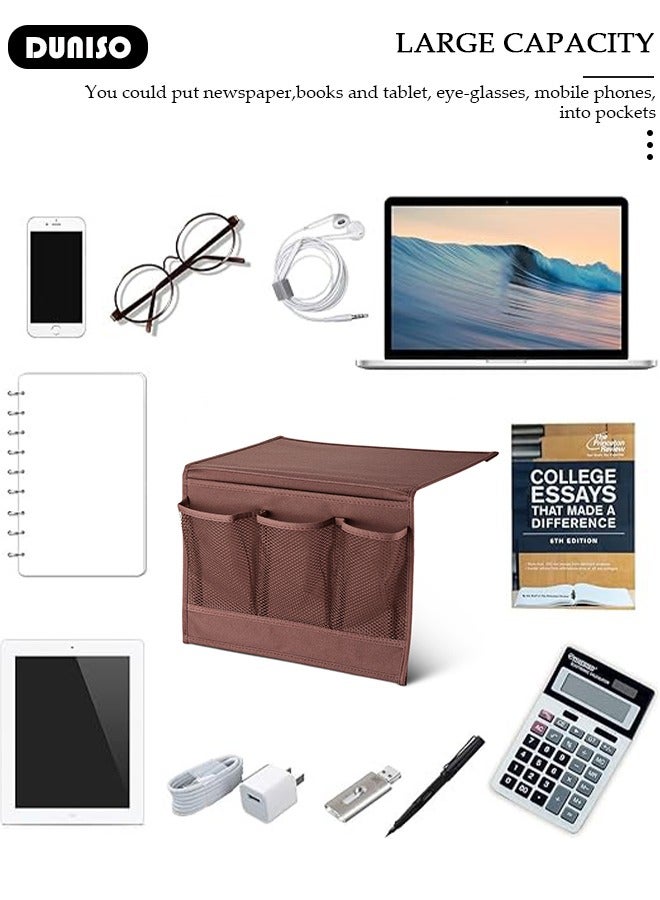 DUNISO Bedside Caddy Bedside Storage Organizer,Remote Control Holder Armchair Organizer Couch Caddy Sofa Armrest Bag for Tablet Magazine Phone Remotes  - Image 2