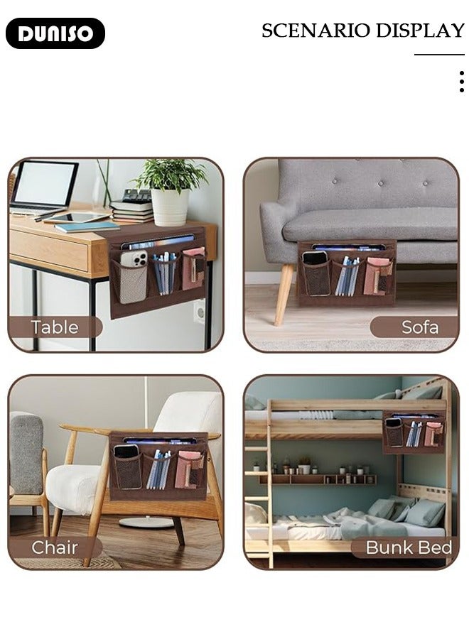 DUNISO Bedside Caddy Bedside Storage Organizer,Remote Control Holder Armchair Organizer Couch Caddy Sofa Armrest Bag for Tablet Magazine Phone Remotes  - Image 3