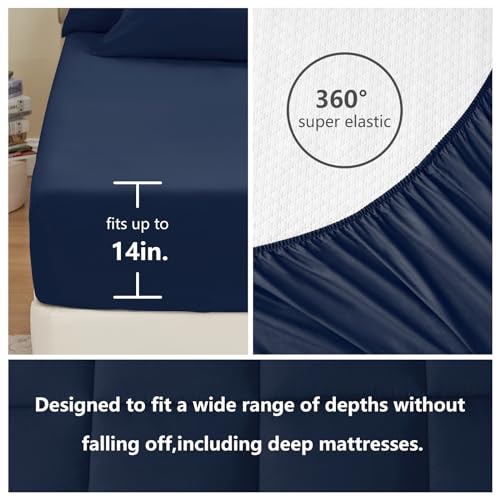 CozyLux Queen Comforter Set Navy Blue, 7 Pieces Bed in a Bag, Blue Comforter Queen Size, All Season Bedding Sets with Stitch Quilted Comforter, Flat Sheet, Fitted Sheet, Pillowcases - Image 5