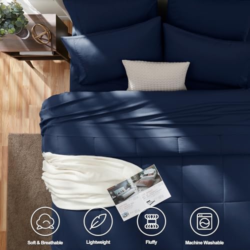 CozyLux Queen Comforter Set Navy Blue, 7 Pieces Bed in a Bag, Blue Comforter Queen Size, All Season Bedding Sets with Stitch Quilted Comforter, Flat Sheet, Fitted Sheet, Pillowcases - Image 2